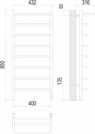 Полка П8 400х850 Электро (quick touch) Полотенцесушитель  TERMINUS Рыбинск - фото 3