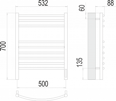 Классик П9 500х700 электро (sensor quick touch)  Полотенцесушитель TERMINUS Рыбинск - фото 3