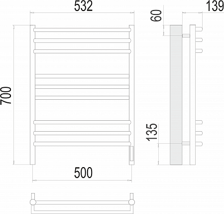 Прато П9 500х700 электро (sensor quick touch) Полотенцесушитель  TERMINUS Рыбинск - фото 3