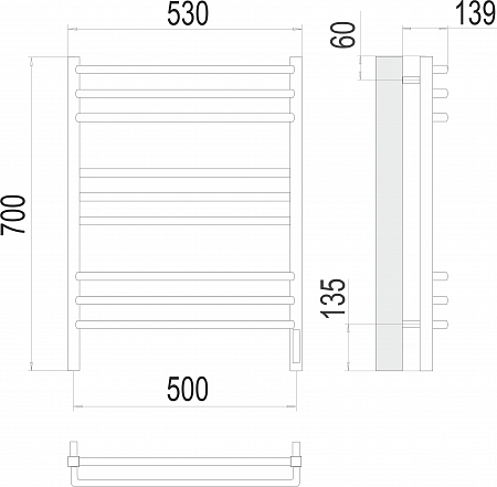 Соренто П9 500х700 электро (sensor quick touch) Полотенцесушитель  TERMINUS Рыбинск - фото 3